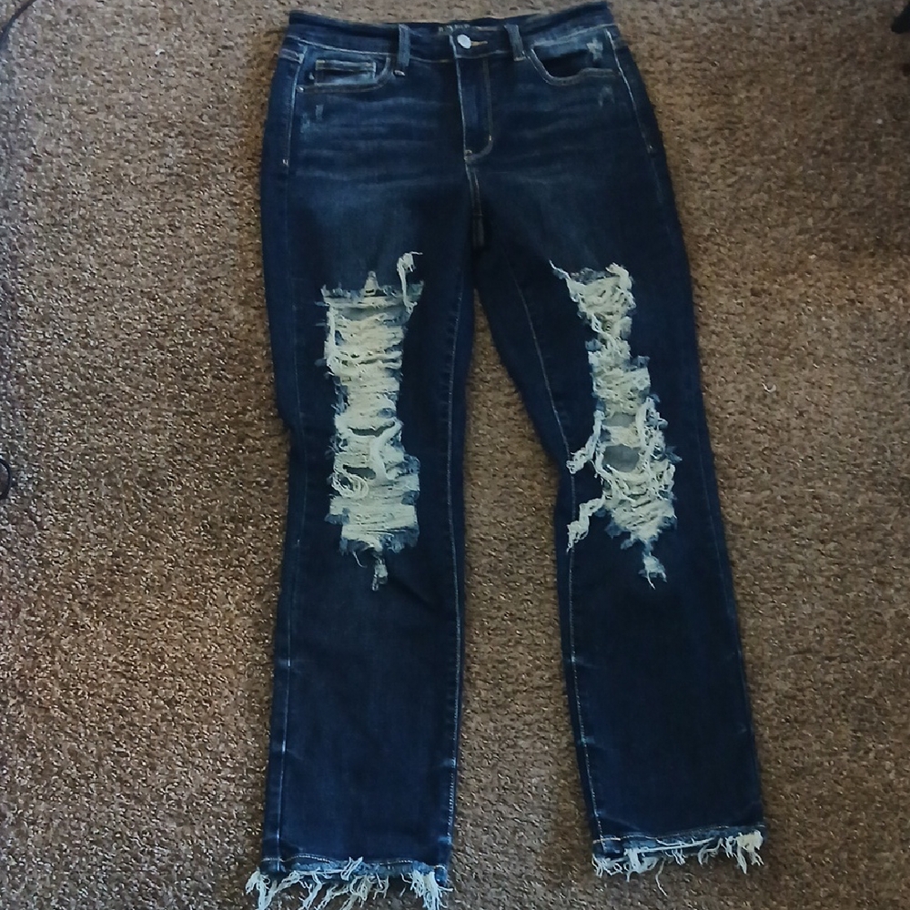 Judy Blue Straight Raw Hem Distressed Jeans Size 9/29